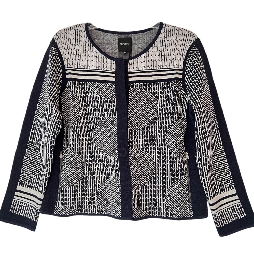 Nic+Zoe Women's Blue Forefront Cardigan Jacket Size Medium Petite